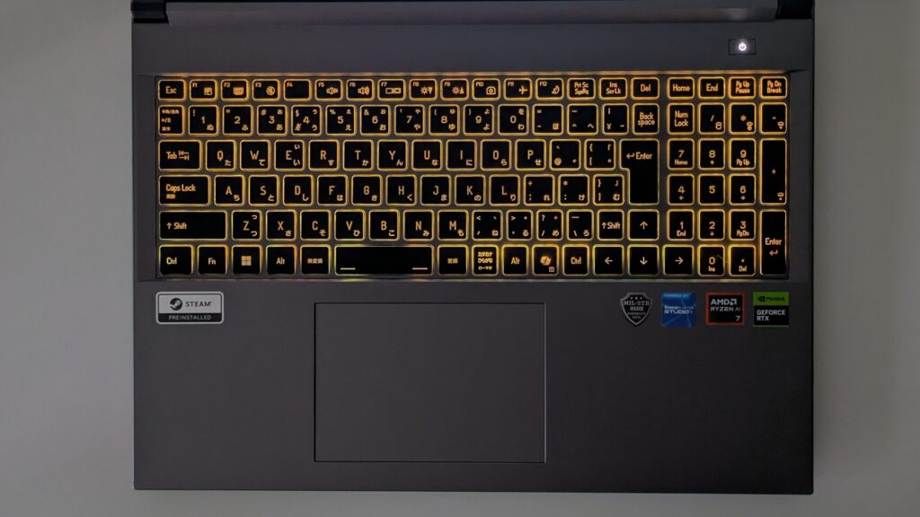 GALLERIA XL7R-R56-6A　キーボード　黄色ライティング