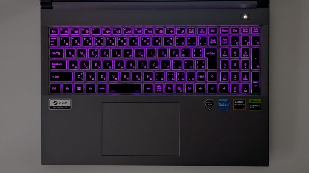GALLERIA XL7R-R56-6A　キーボード　紫色ライティング
