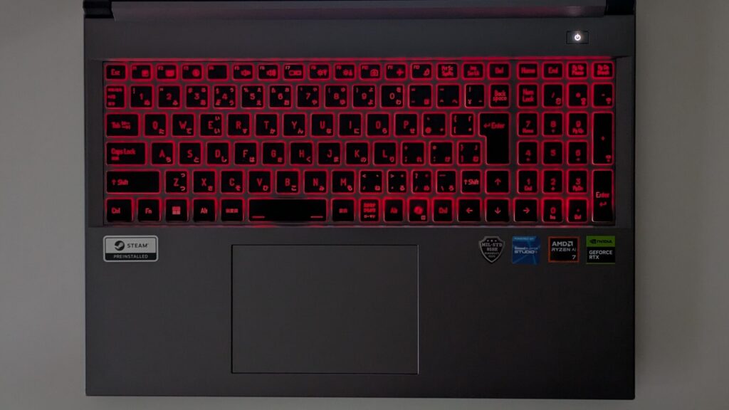GALLERIA XL7R-R56-6A　キーボード　赤色ライティング