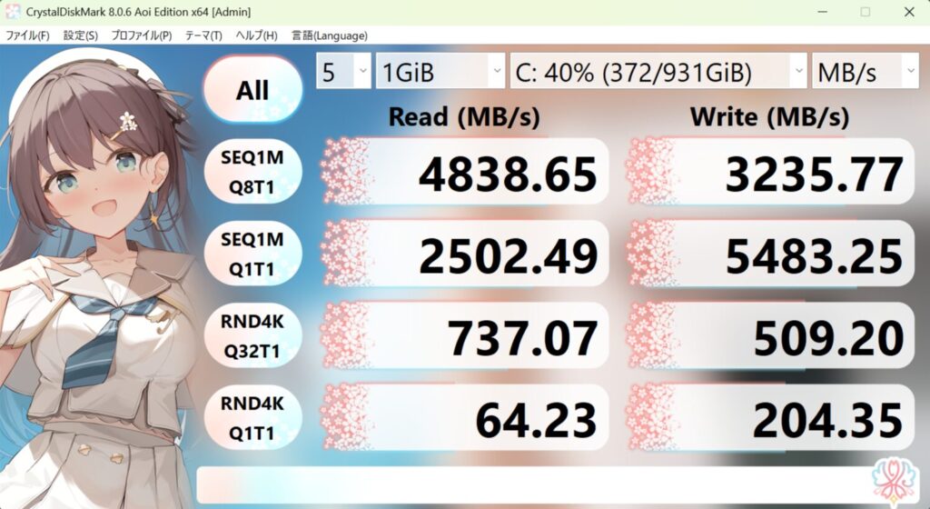 流界2（RK2-98X3D57） クリスタルディスクマークの検証結果